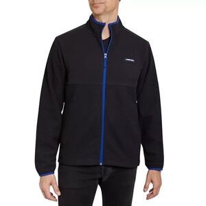 Lands’ End Grid Fleece Sweater Black Blue Trim Full Zip Men’s XL Comfy Casual